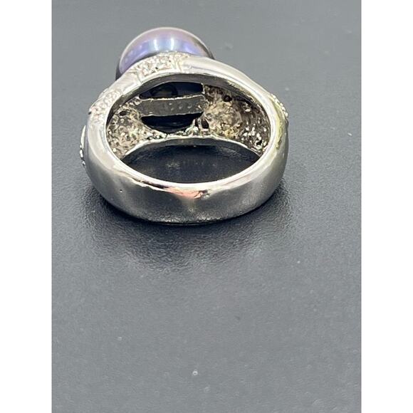 RT Platinum Sterling 12mm Black Cultured Freshwater Pearl Diamond Star Ring 7.25 - Picture 8 of 12